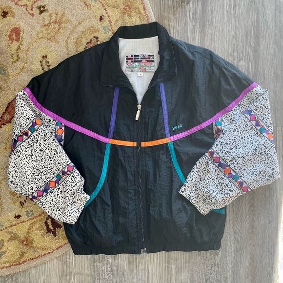 Vintage Jackets & Blazers - SOLD Vintage 1990s HEAD Abstract Cotton Lined Nylon Windbreaker Jacket Size M